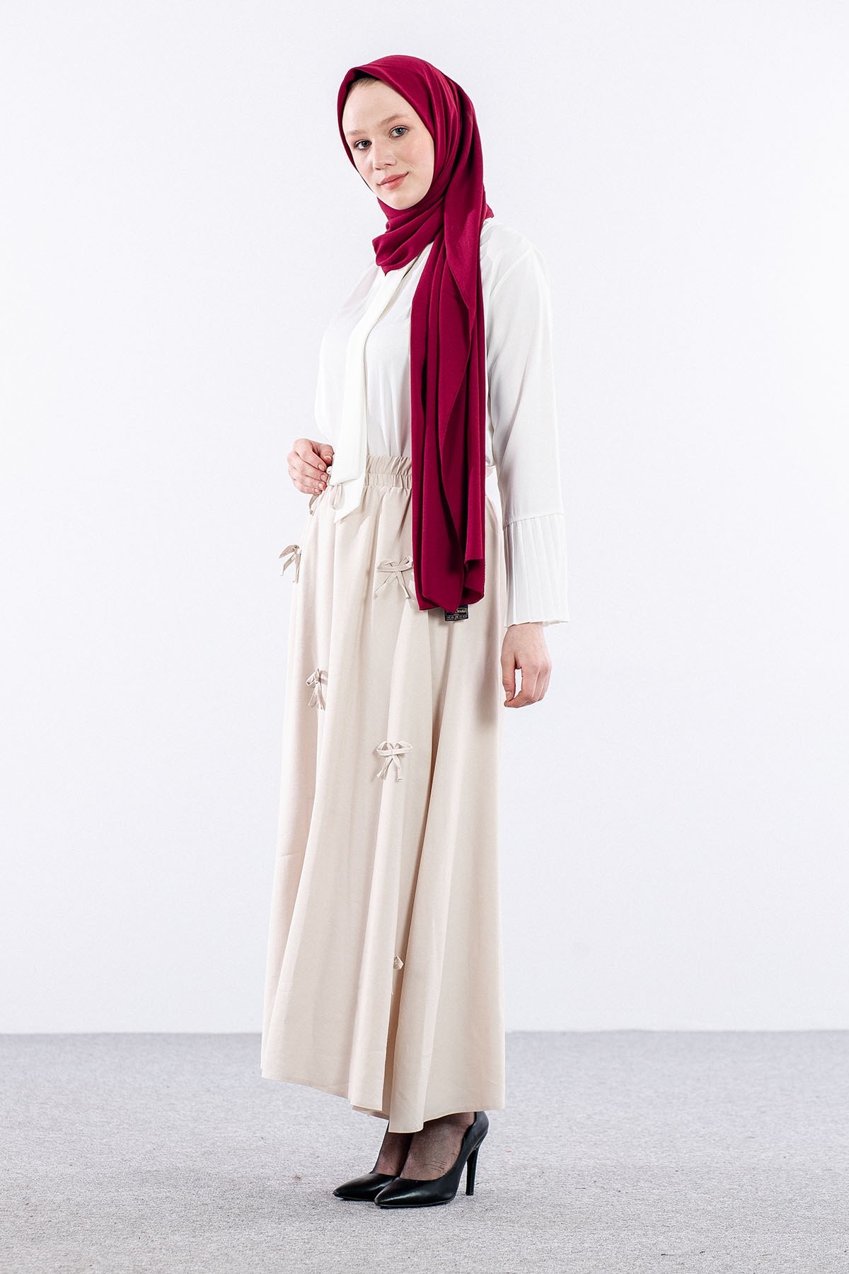 3633 Etek 38-48 Tencel Kumaş - Taş