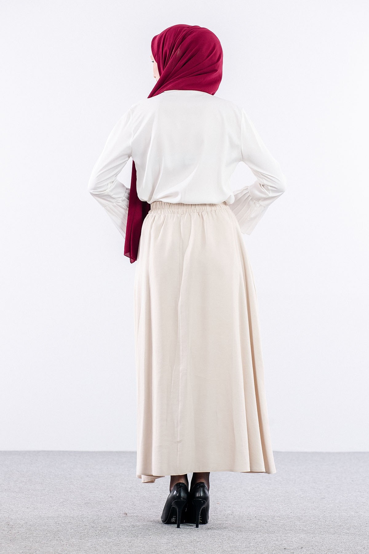 3633 Etek 38-48 Tencel Kumaş - Taş