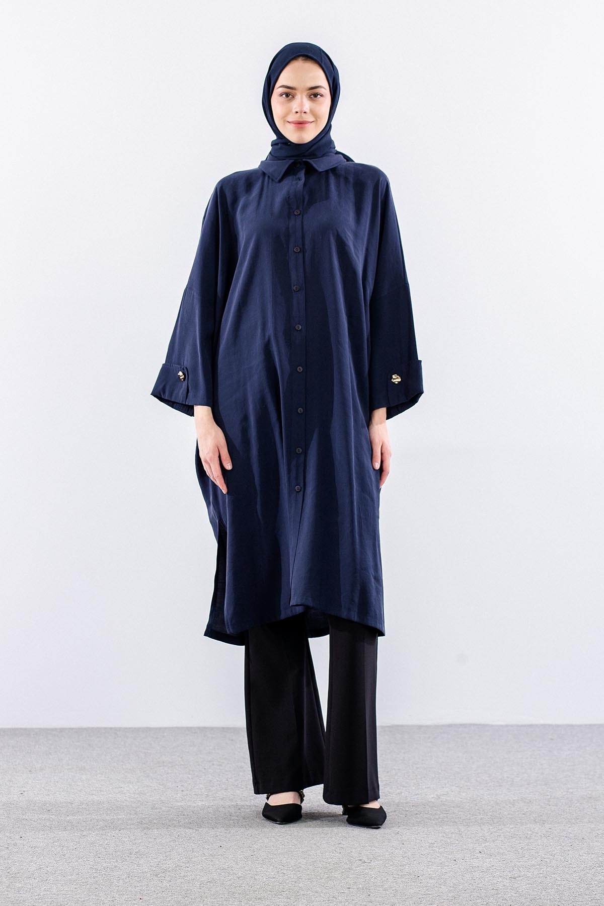 37199 Tunik Tek Manşet - Lacivert