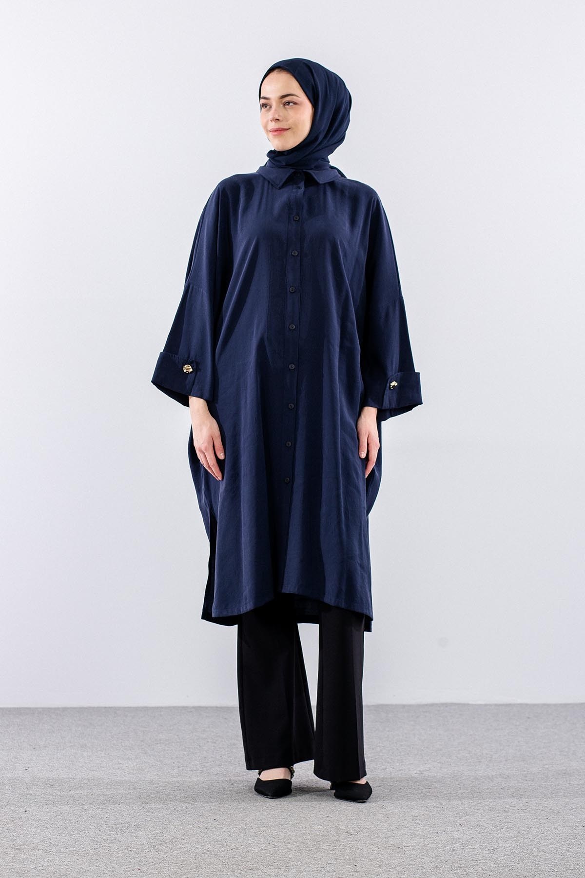 37199 Tunik Tek Manşet - Lacivert