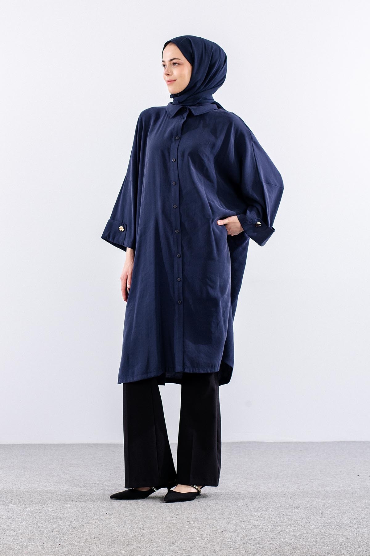 37199 Tunik Tek Manşet - Lacivert