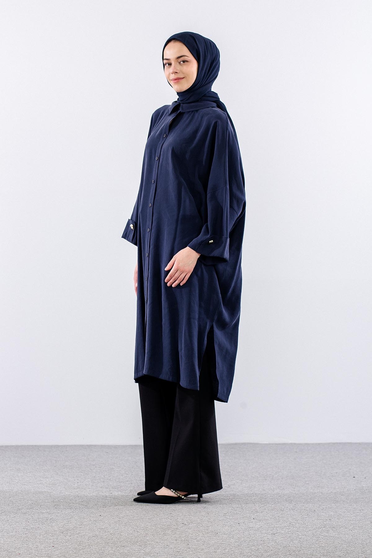 37199 Tunik Tek Manşet - Lacivert