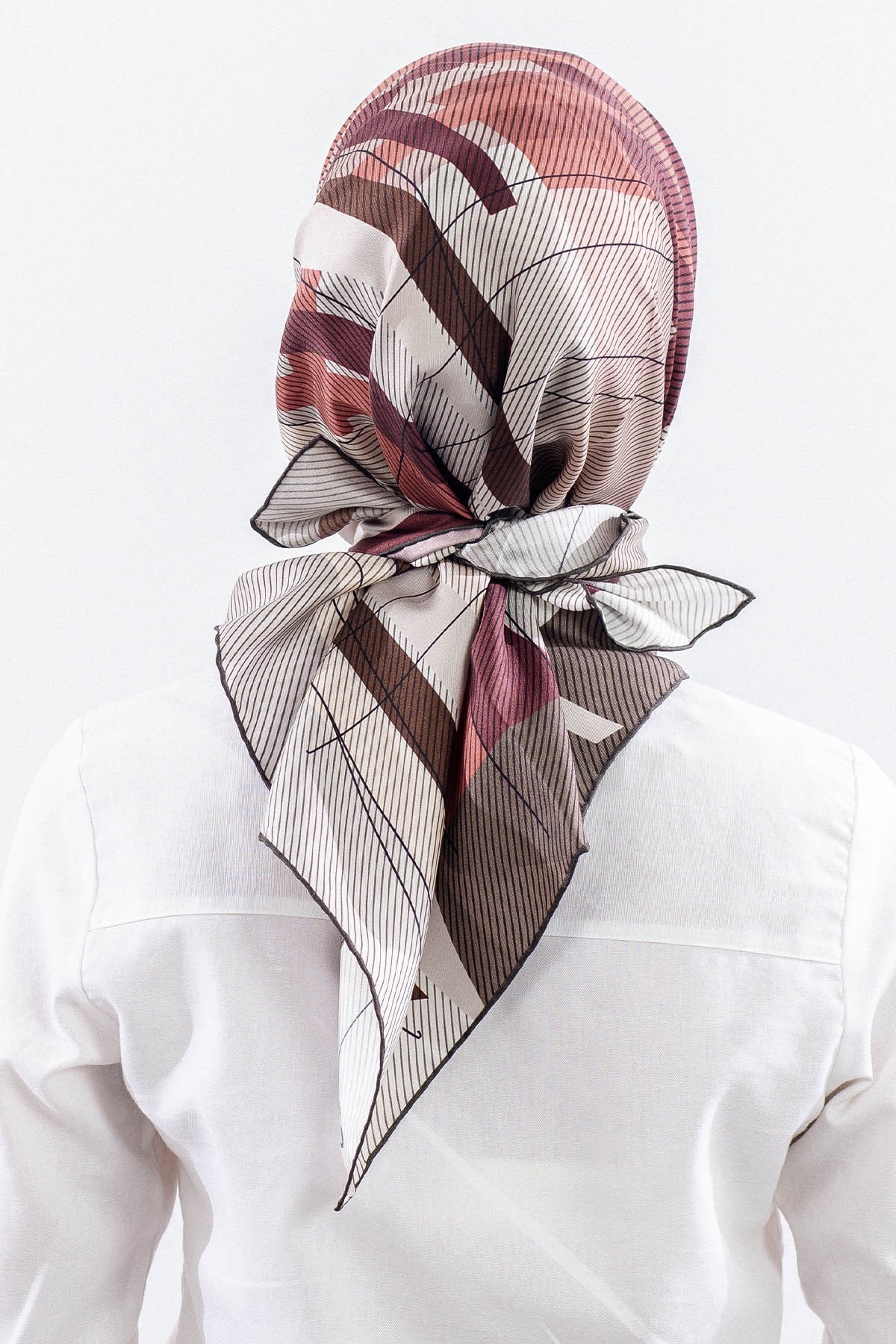 3838 İpek Eşarp Twill İpek Çizgi Desen - Kahve