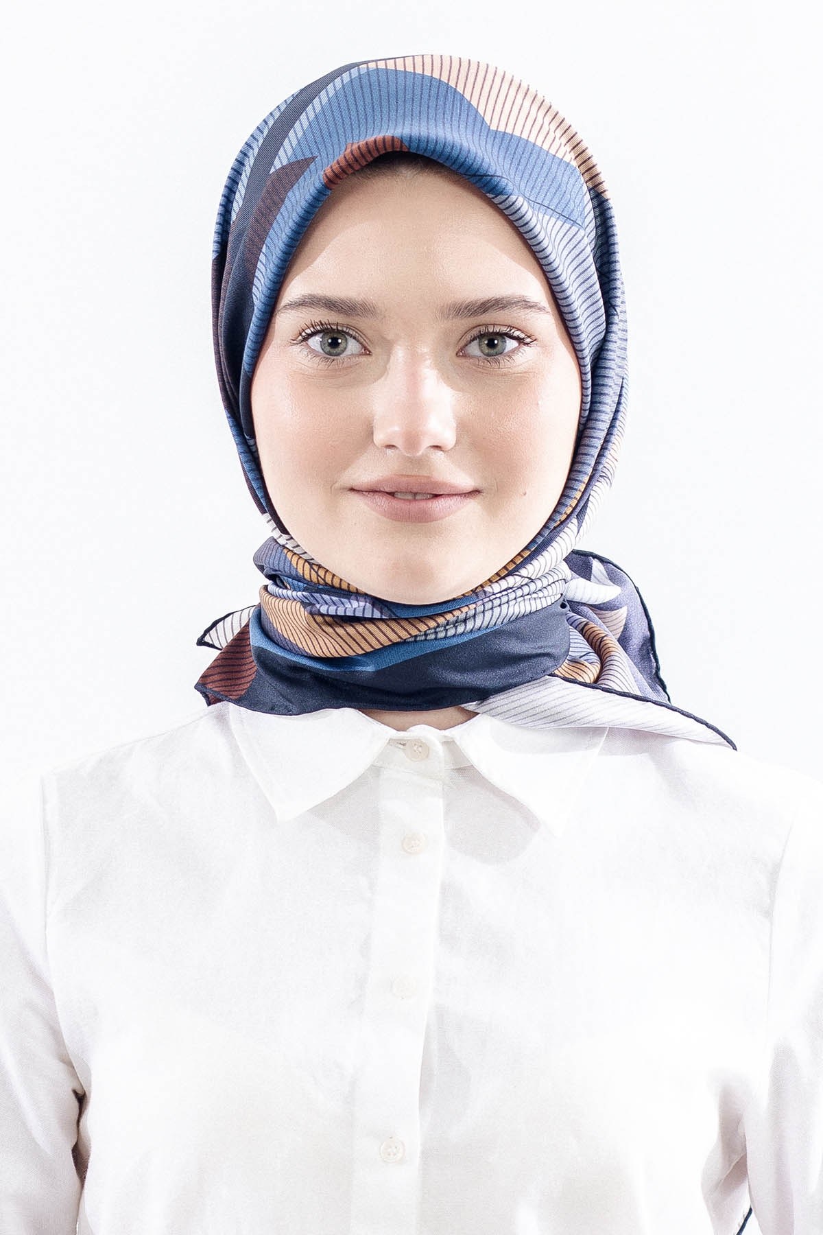 3838 İpek Eşarp Twill İpek Çizgi Desen - Lacivert