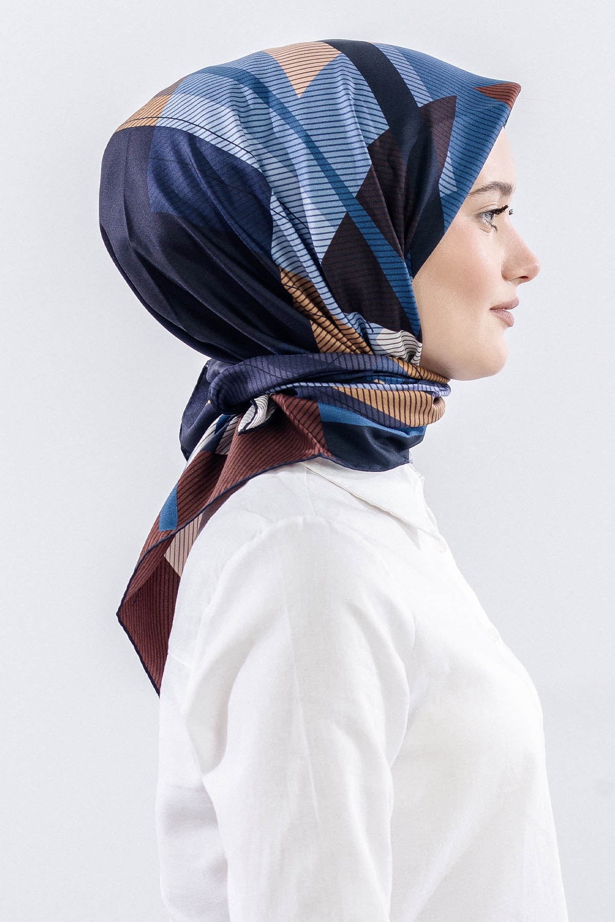 3838 İpek Eşarp Twill İpek Çizgi Desen - Lacivert