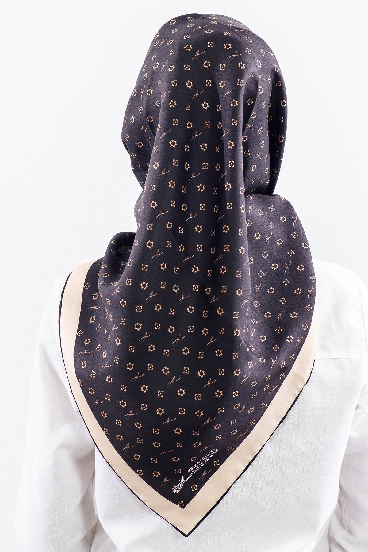 4639 İpek Eşarp Twill Kumaş Monogram - Kahve