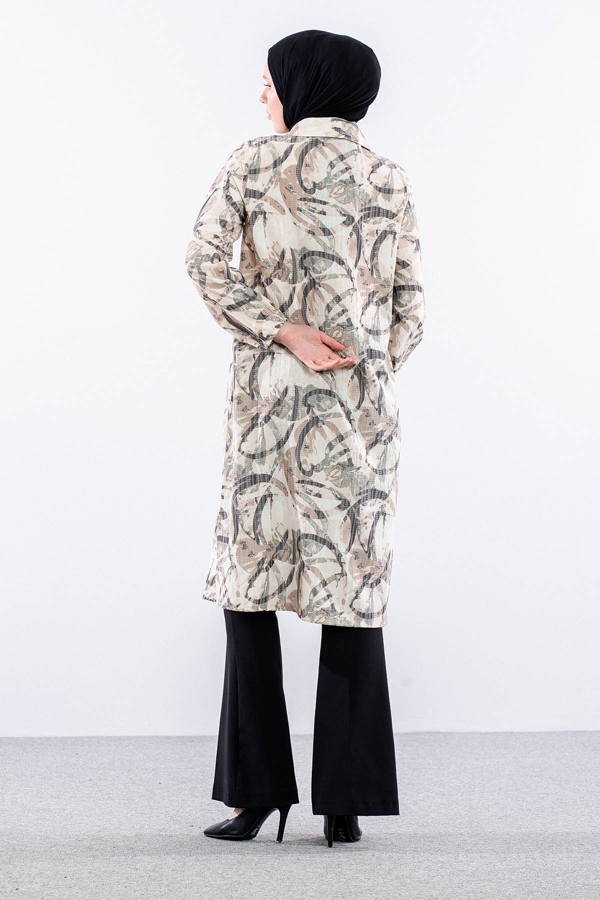 5007 Tunik 42-50 Desenli Ara Boy - Bej