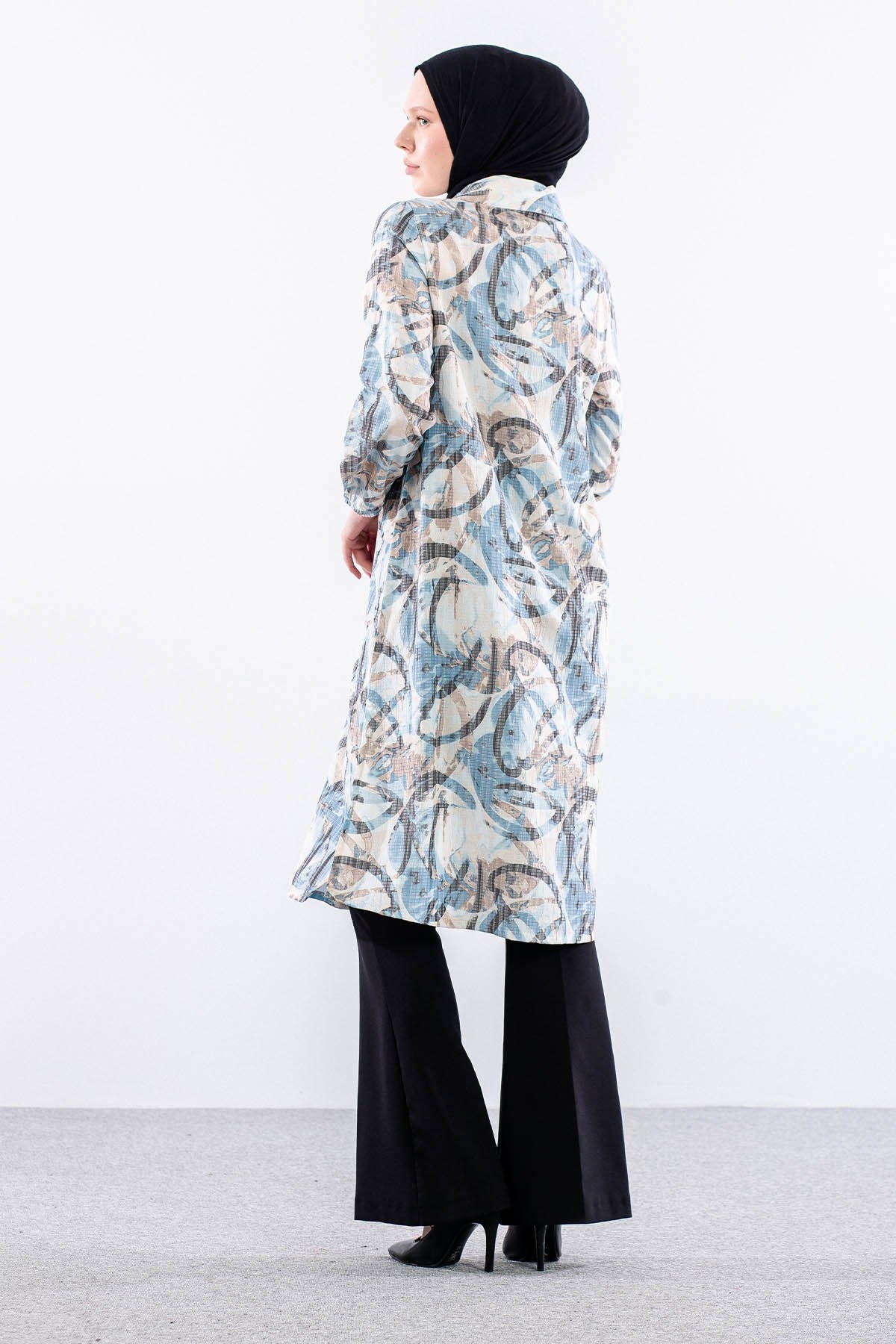 5007 Tunik 42-50 Desenli Ara Boy - Yeşil