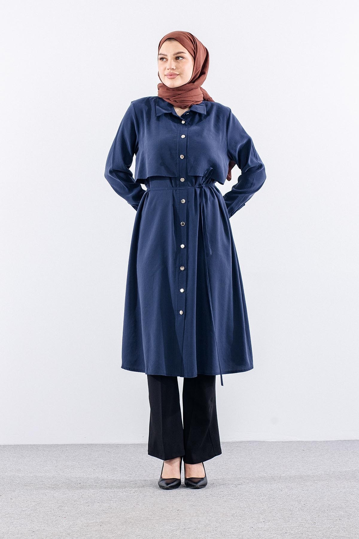 5040 Tunik 44-52 Aller Detay - Lacivert
