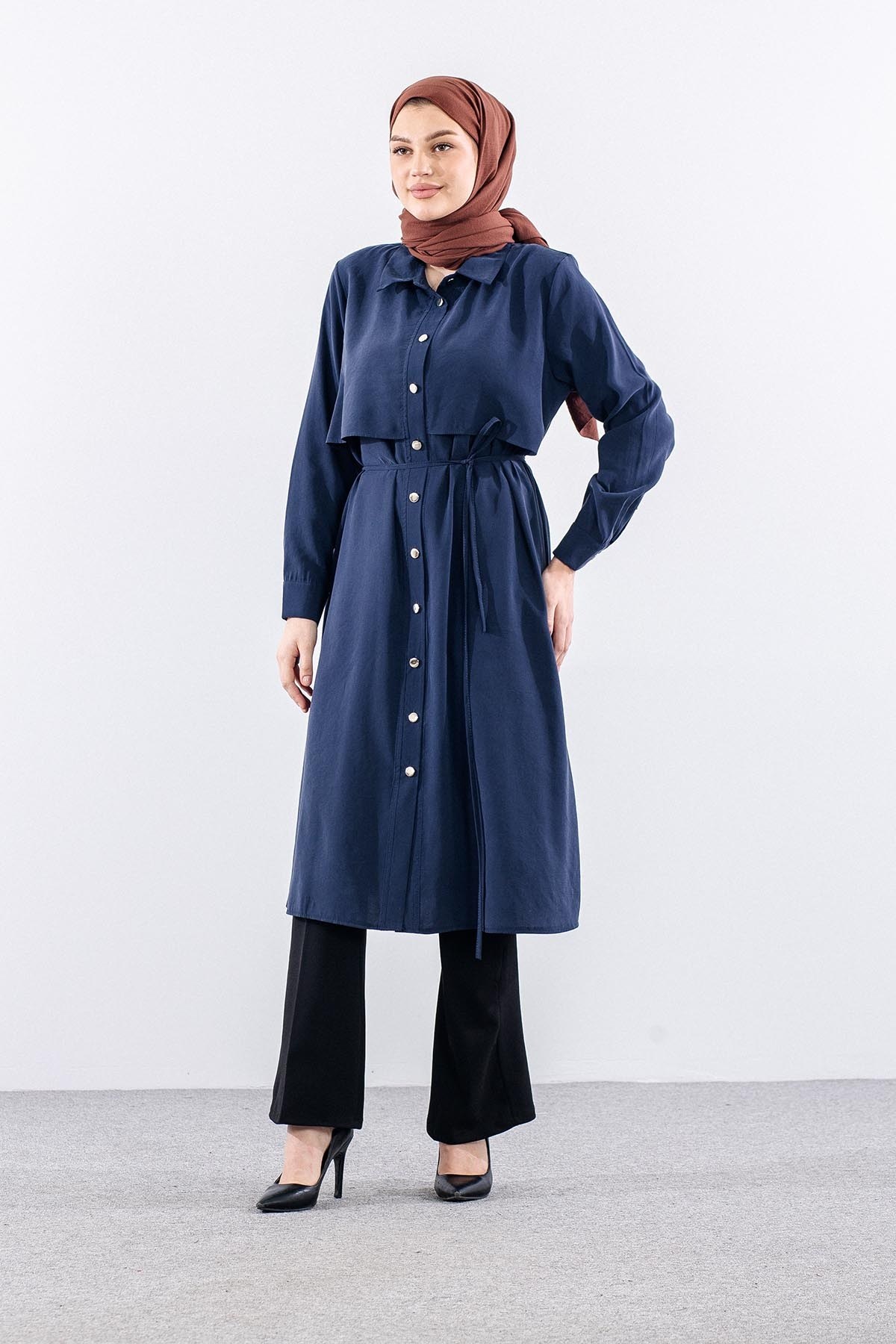 5040 Tunik 44-52 Aller Detay - Lacivert