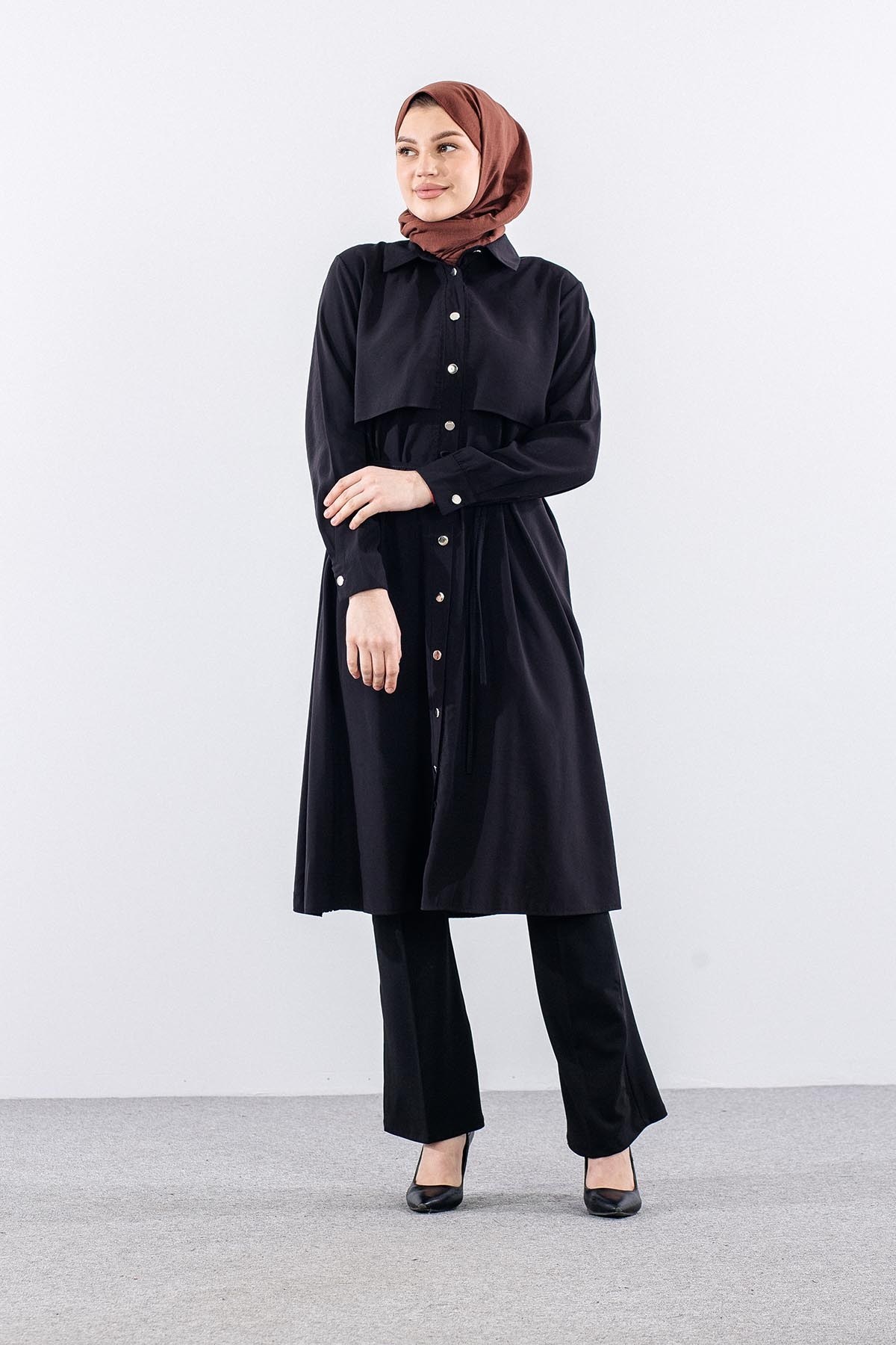5040 Tunik 44-52 Aller Detay - Siyah