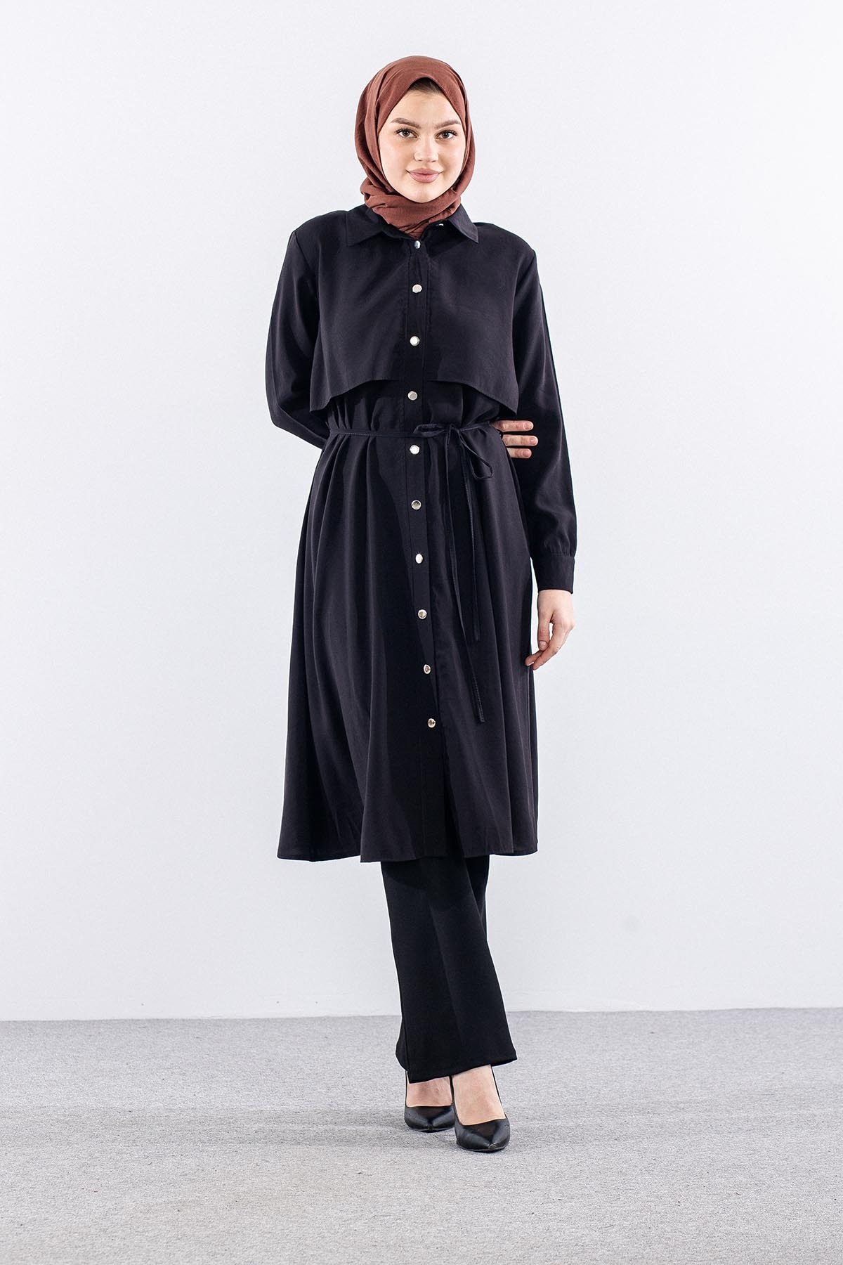 5040 Tunik 44-52 Aller Detay - Siyah