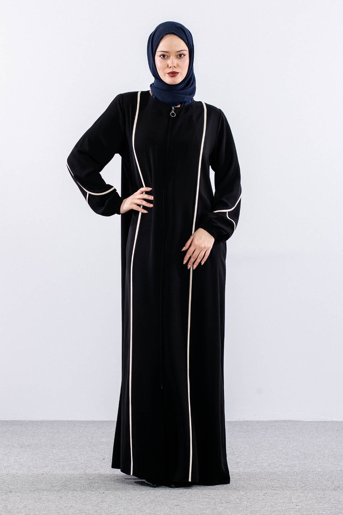 6011 Ferace 44-54 Biye Detay - Siyah Krem