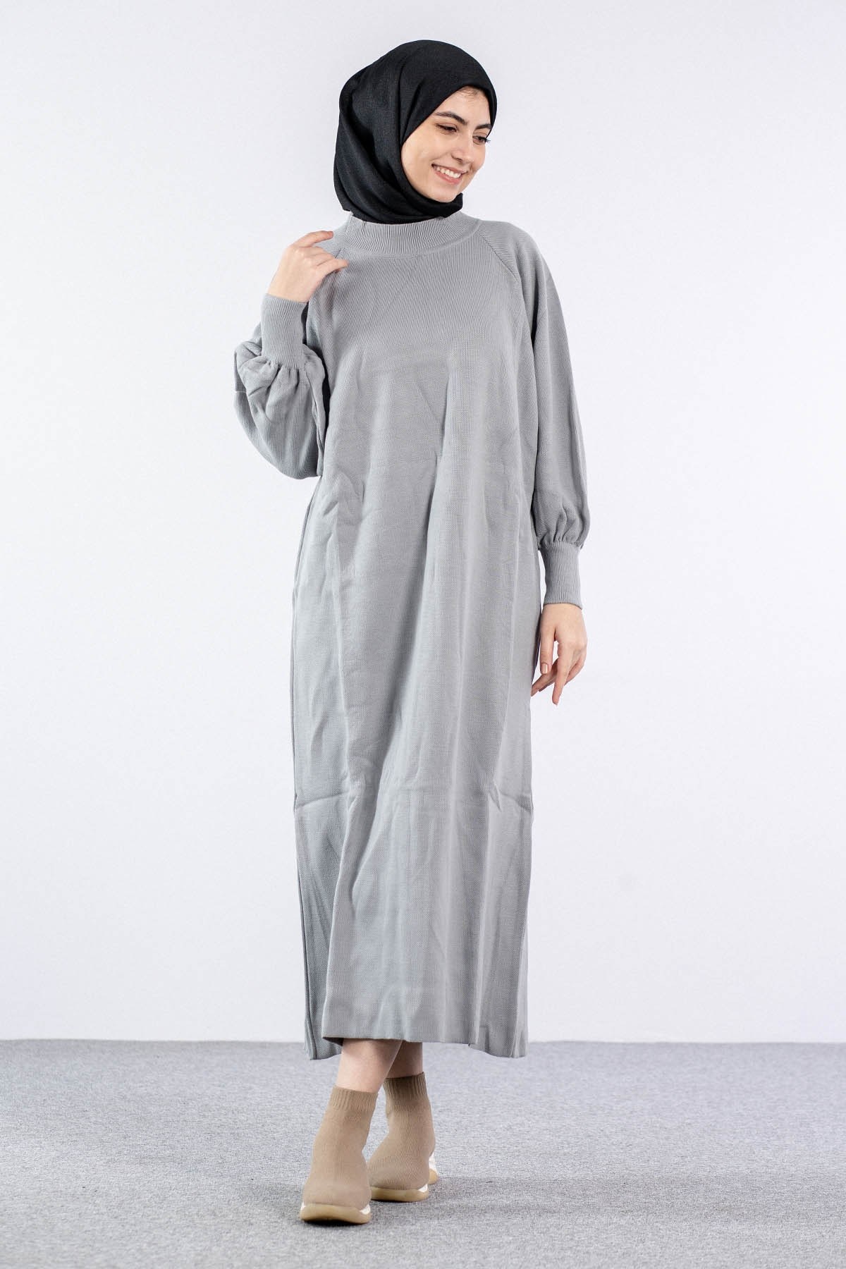 6045 Triko Elbise Tek Bln - A Gri