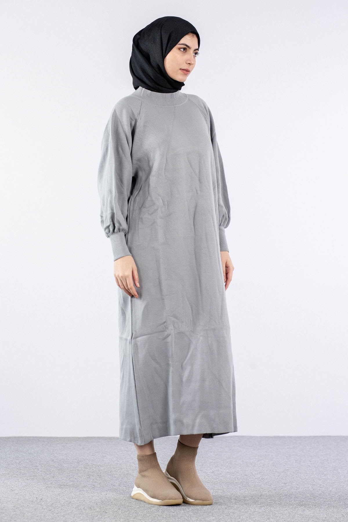 6045 Triko Elbise Tek Bln - A Gri