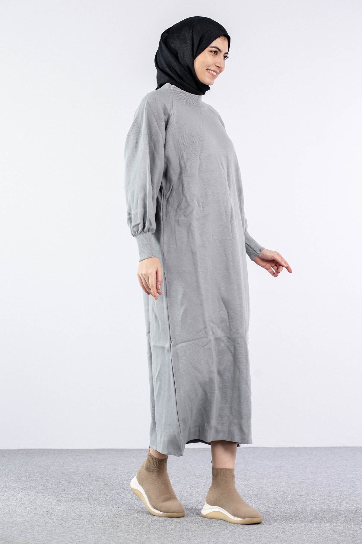 6045 Triko Elbise Tek Bln - A Gri