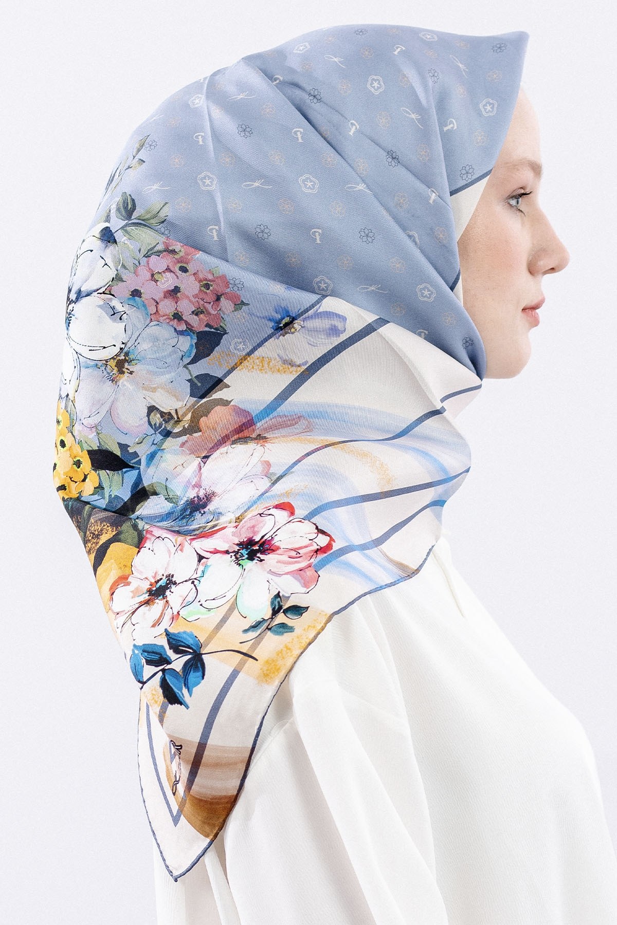 6795 Twill İpek Eşarp Logo - Mavi