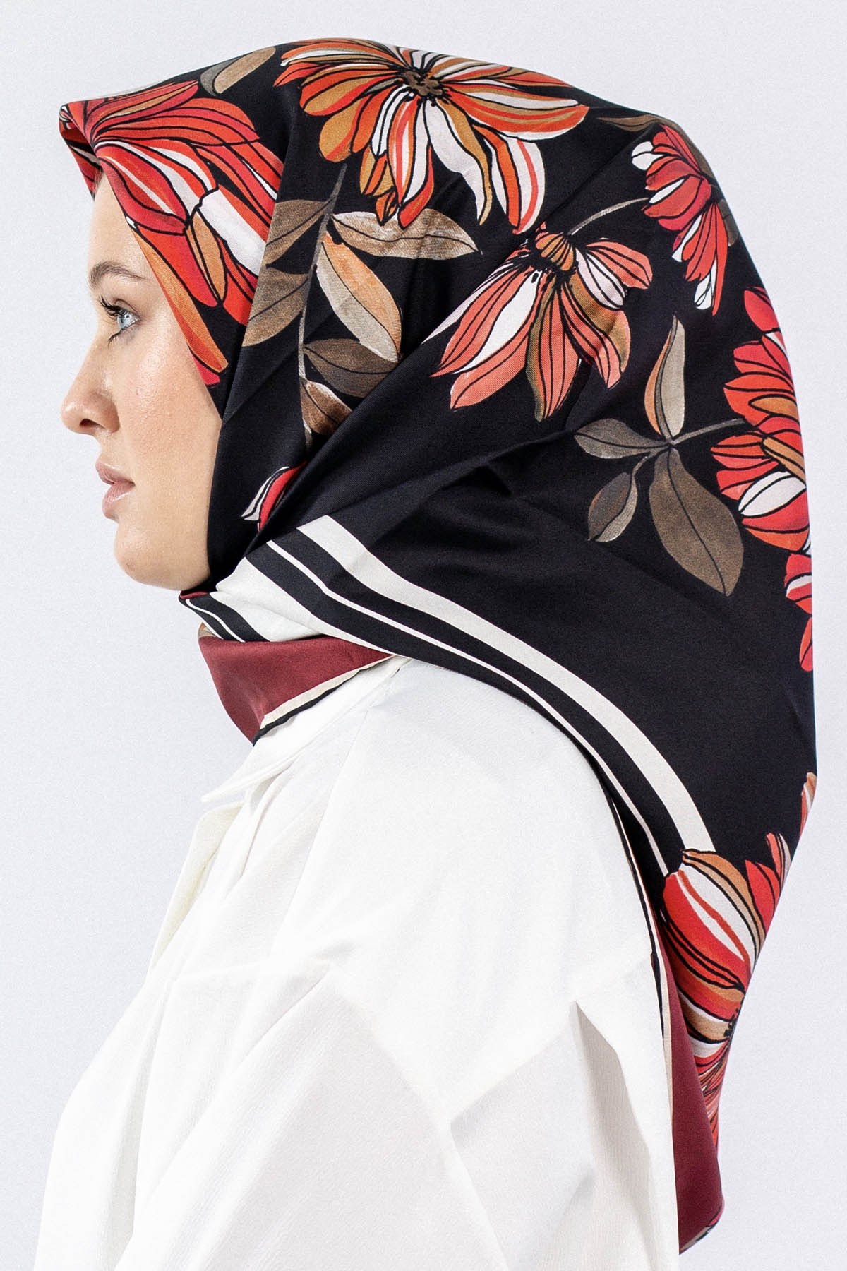 7545 Twill İpek Eşarp - Bordo Siyah