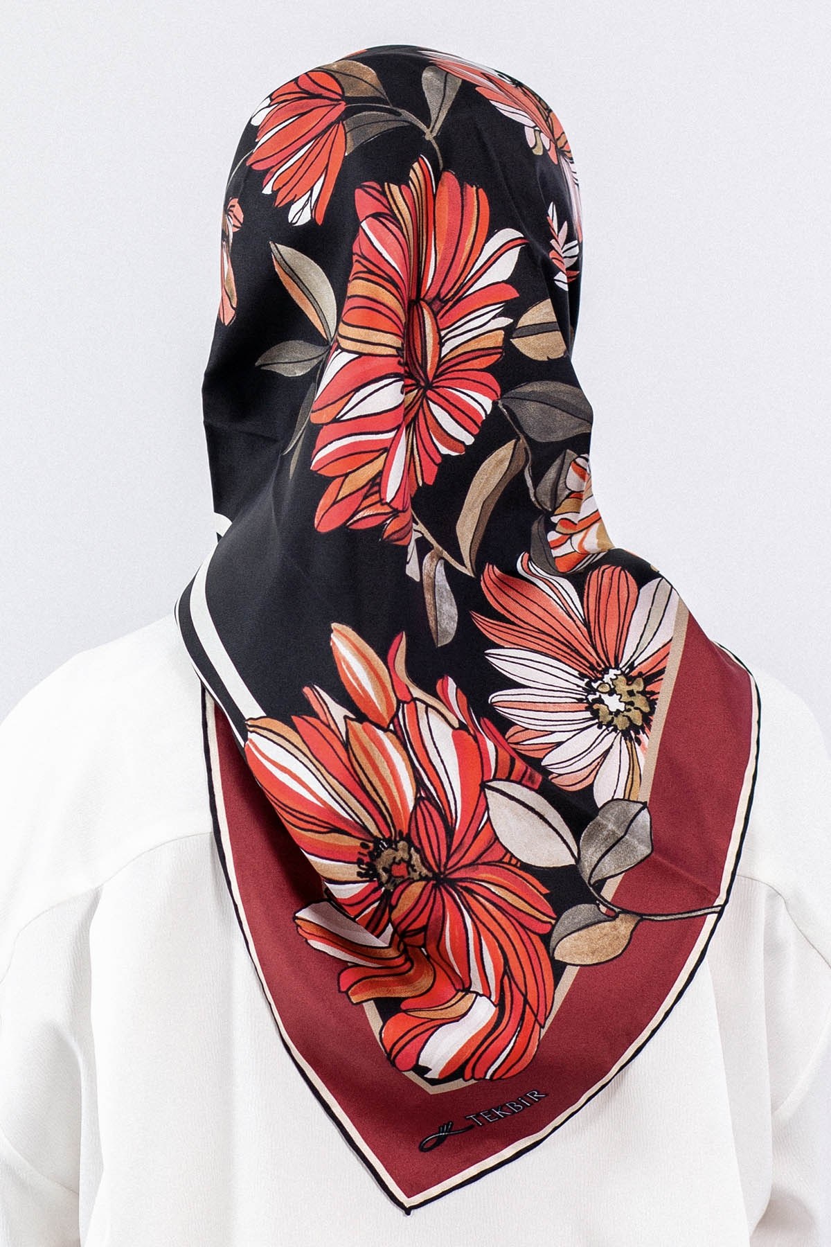 7545 Twill İpek Eşarp - Bordo Siyah