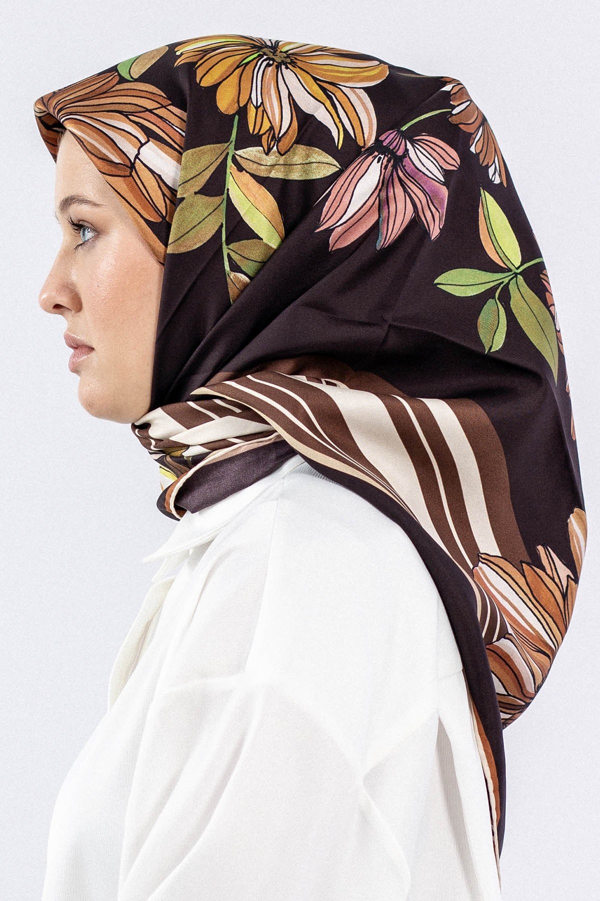 7545 Twill İpek Eşarp - Kahve