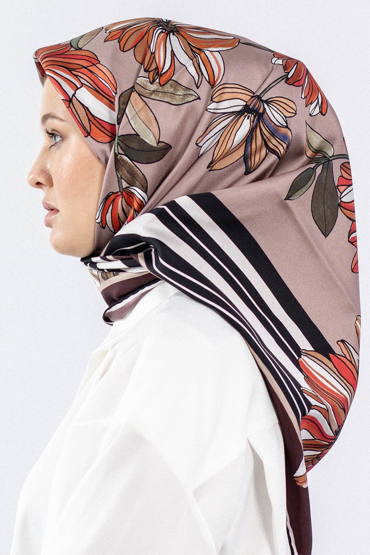 7545 Twill İpek Eşarp - Siyah Bordo