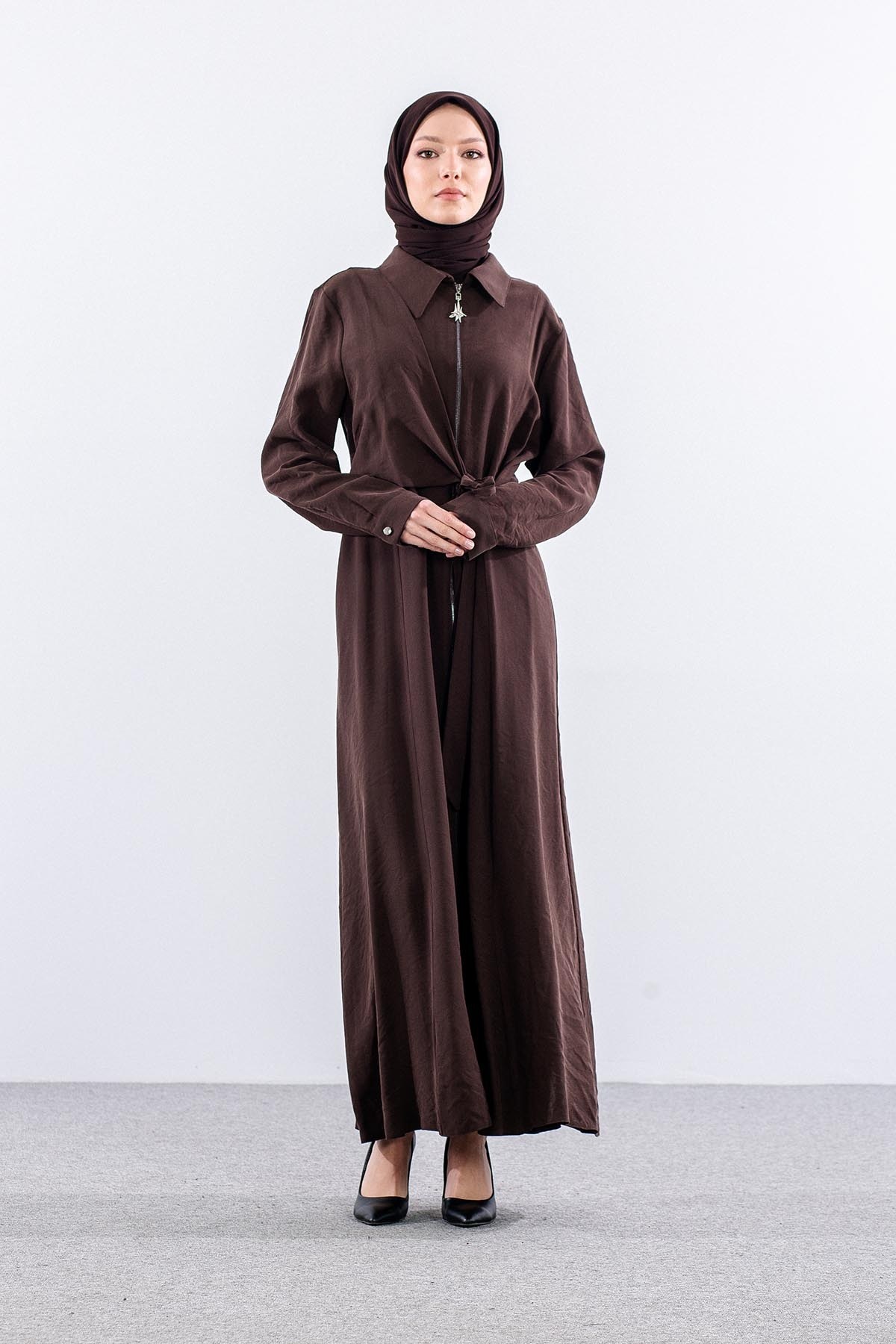 7744 Ferace 42-50 Tencel Kumaş Ferm - Kahve
