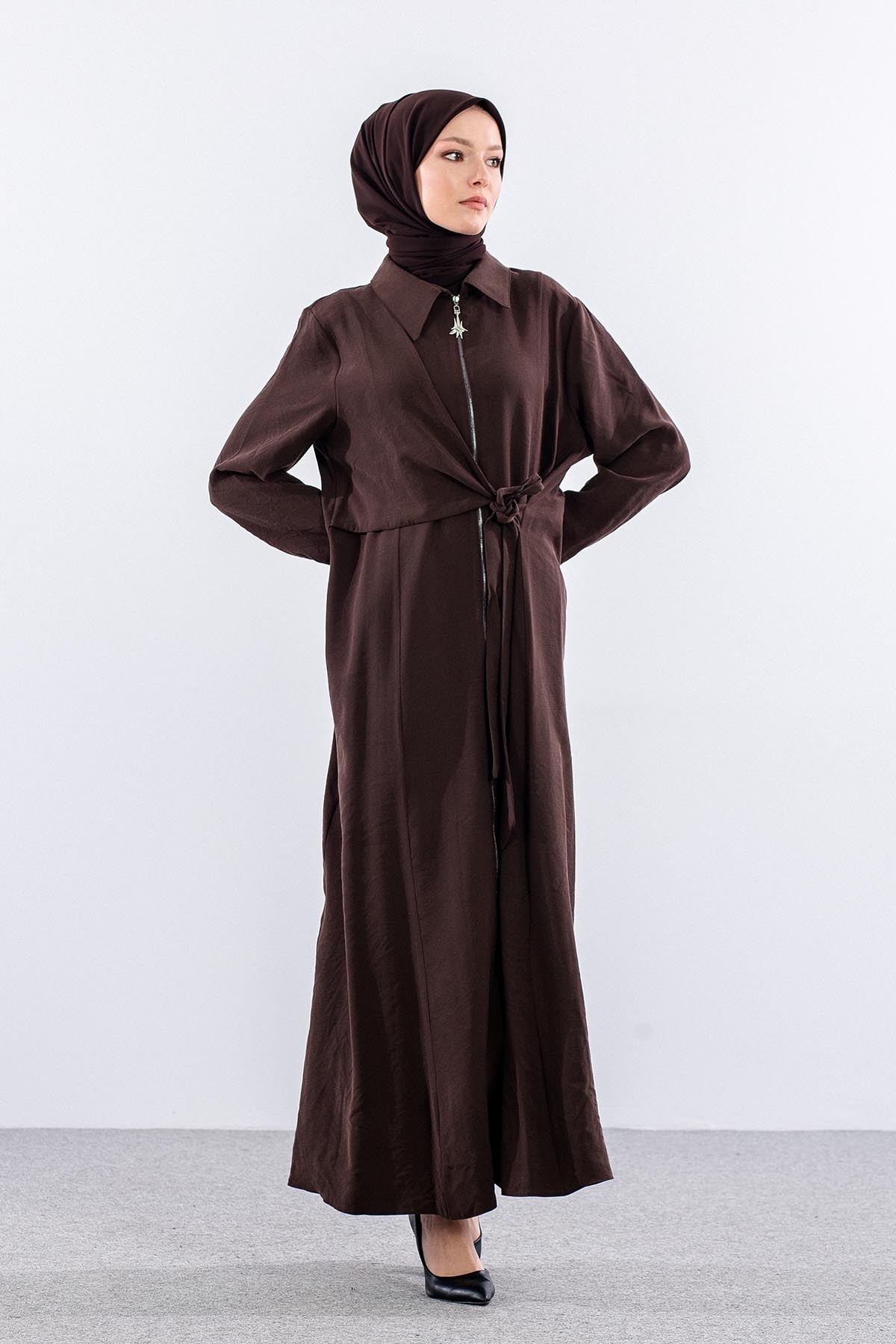 7744 Ferace 42-50 Tencel Kumaş Ferm - Kahve