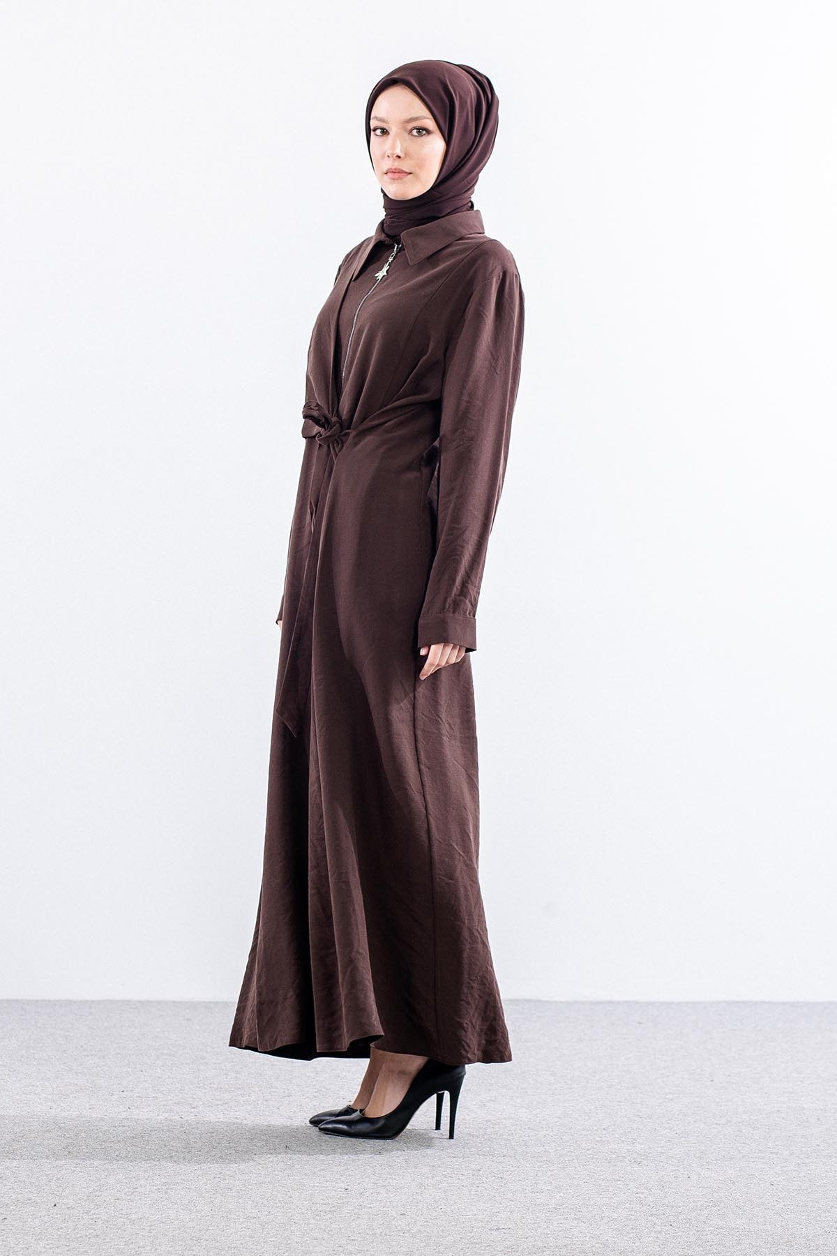 7744 Ferace 42-50 Tencel Kumaş Ferm - Kahve