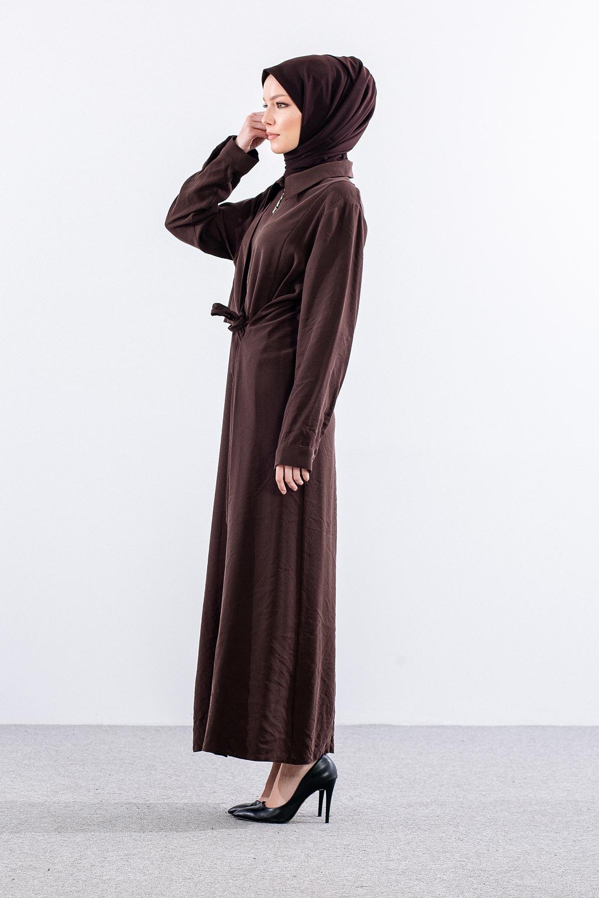 7744 Ferace 42-50 Tencel Kumaş Ferm - Kahve
