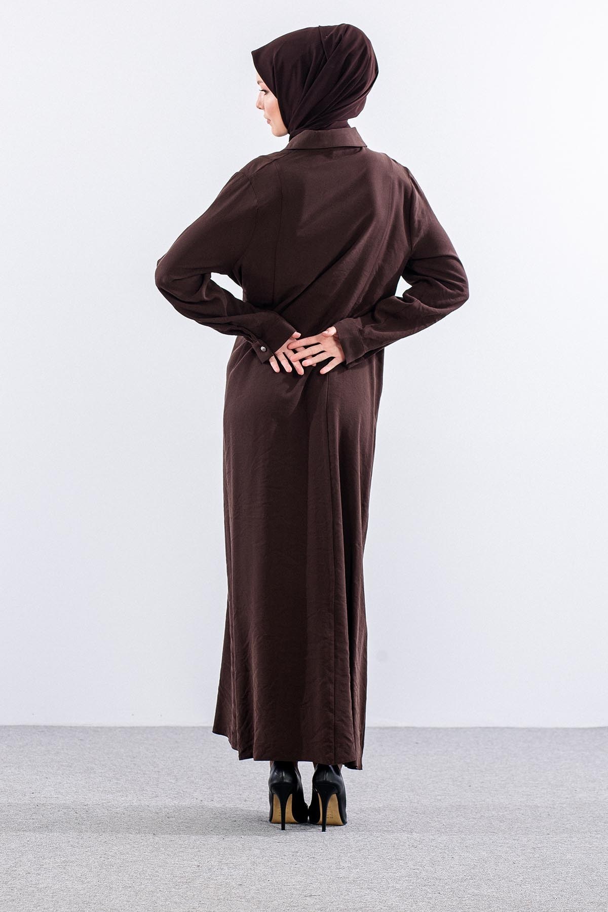 7744 Ferace 42-50 Tencel Kumaş Ferm - Kahve