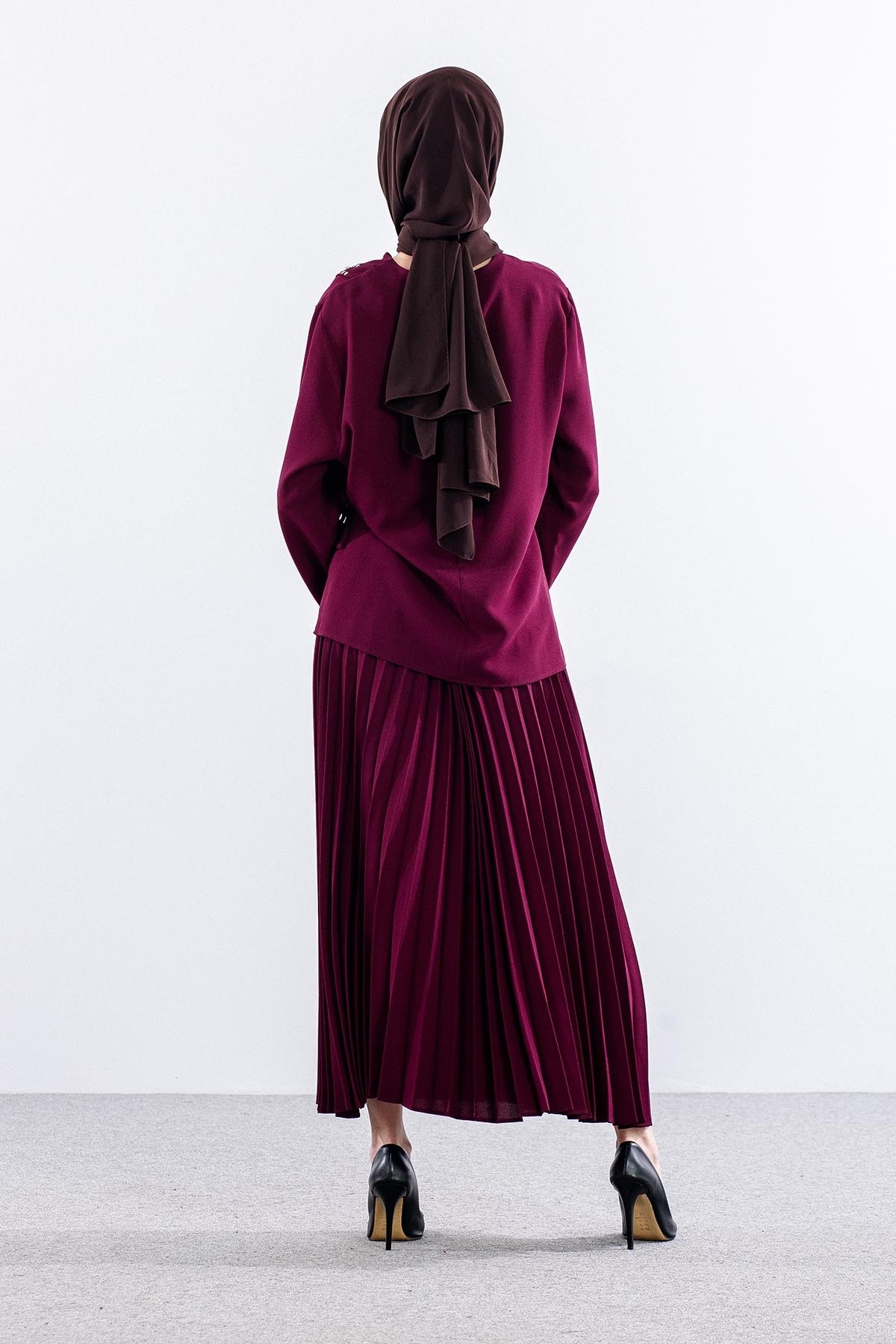 7747 E. Takım 44-52 Bluz Taş Detay - Bordo