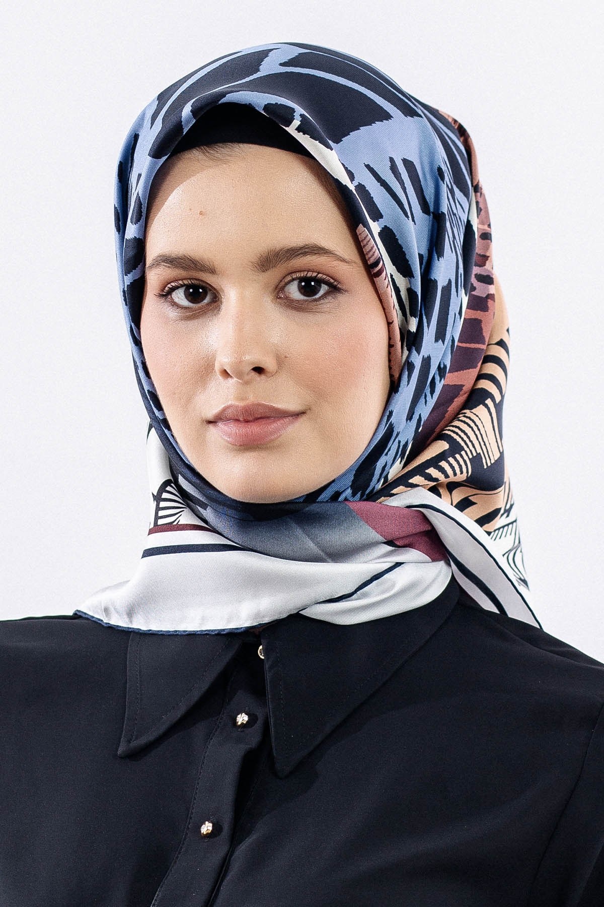Dg11110 İpek Eşarp 90*90 Twill - Lacivert Pembe