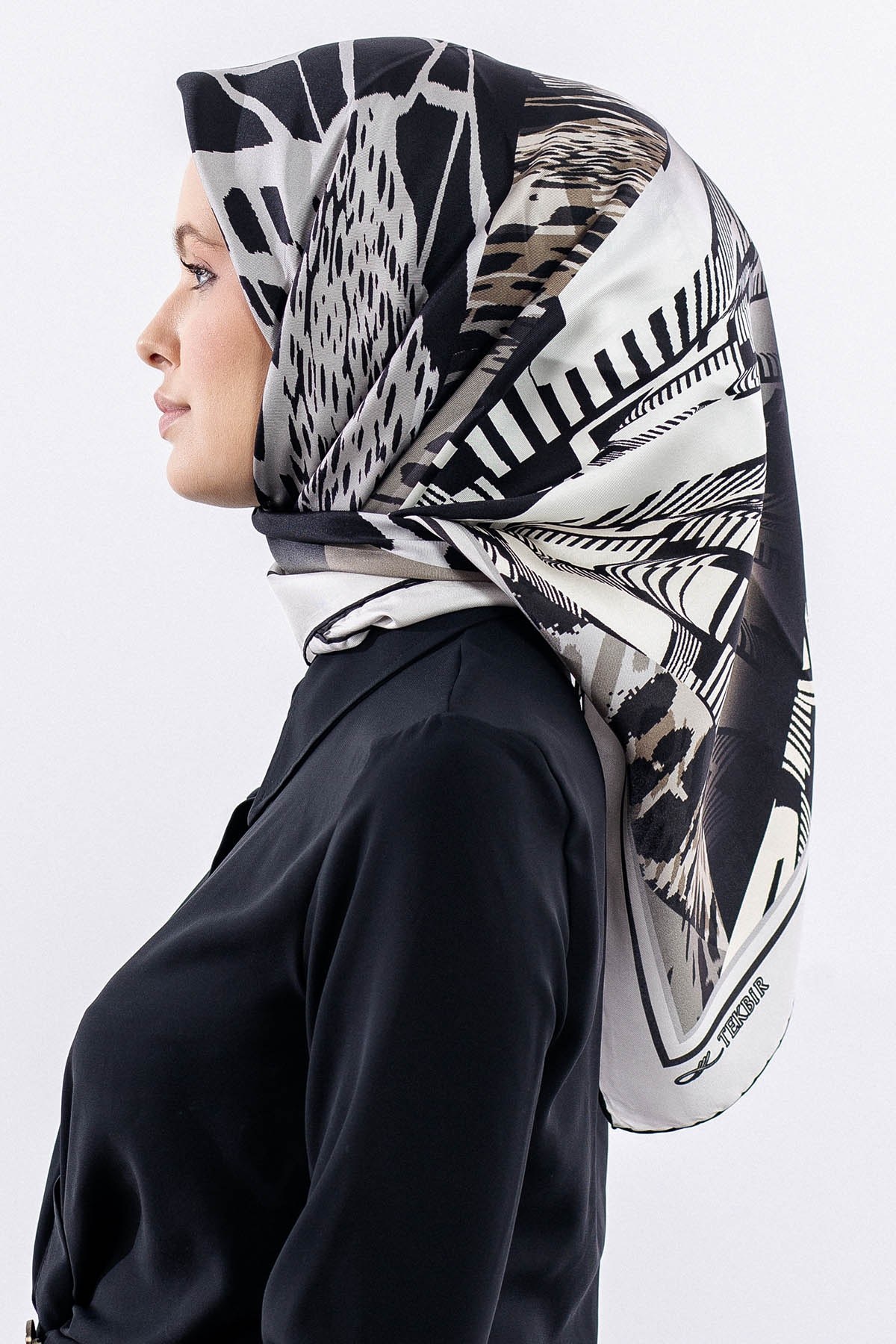 Dg11110 İpek Eşarp 90*90 Twill - Siyah Gri