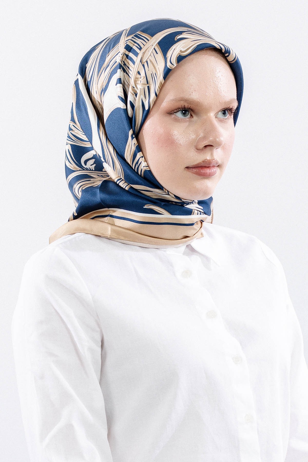Dg11112 İpek Eşarp 90*90 Twill - Vizon Lacivert