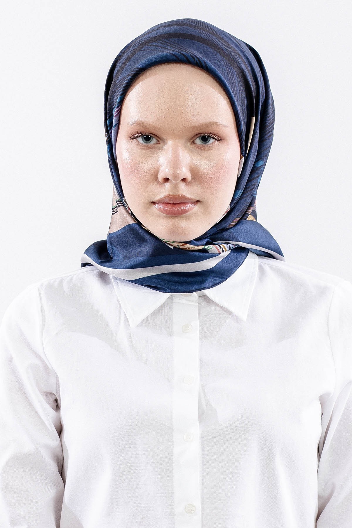 Dg11114 İpek Eşarp 90*90 Twill Çizgi - Lacivert