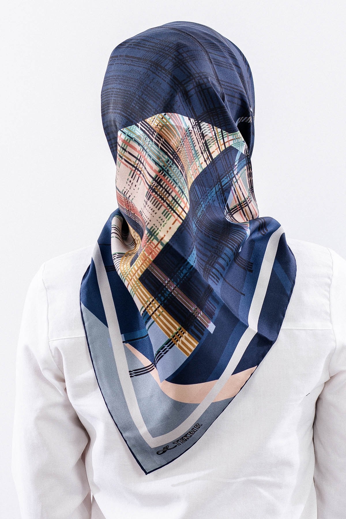 Dg11114 İpek Eşarp 90*90 Twill Çizgi - Lacivert