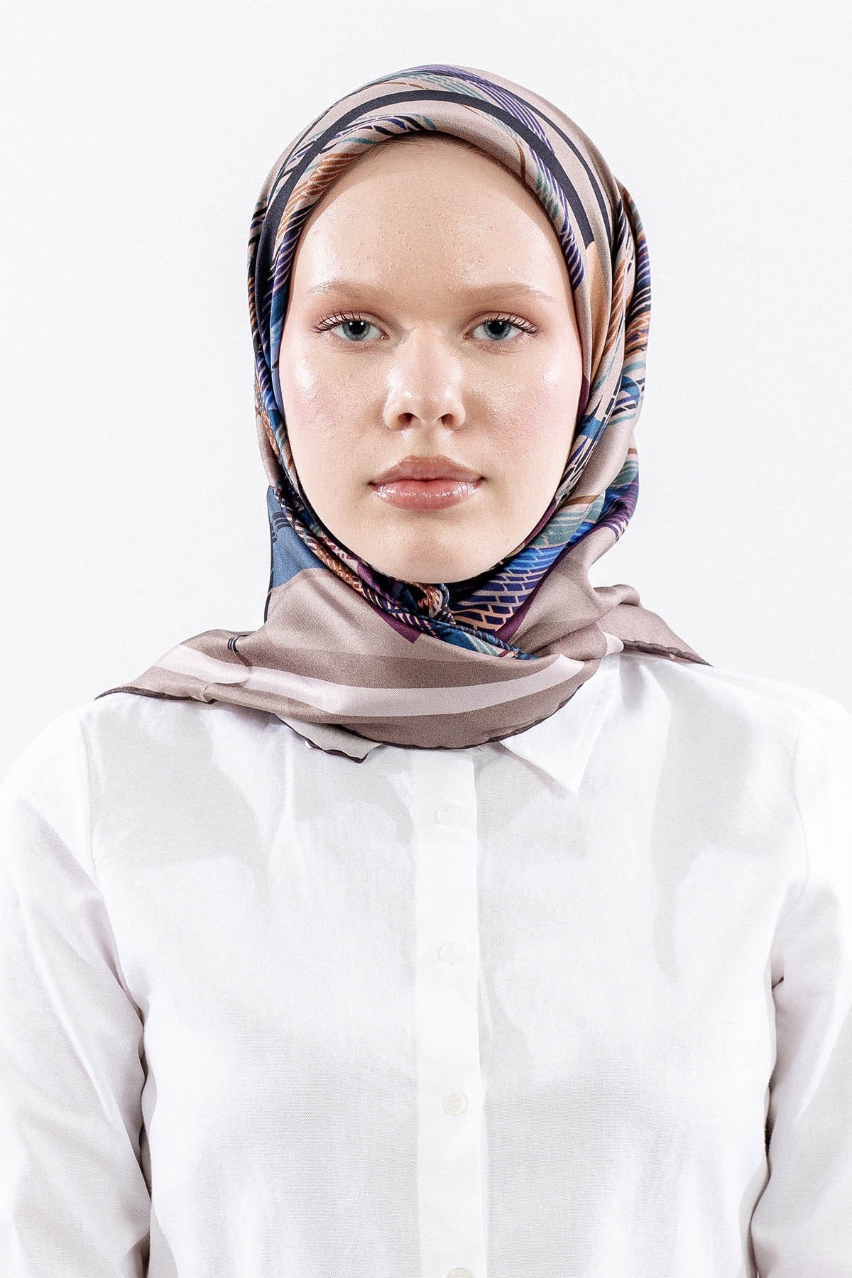 Dg11114 İpek Eşarp 90*90 Twill Çizgi - Vizon