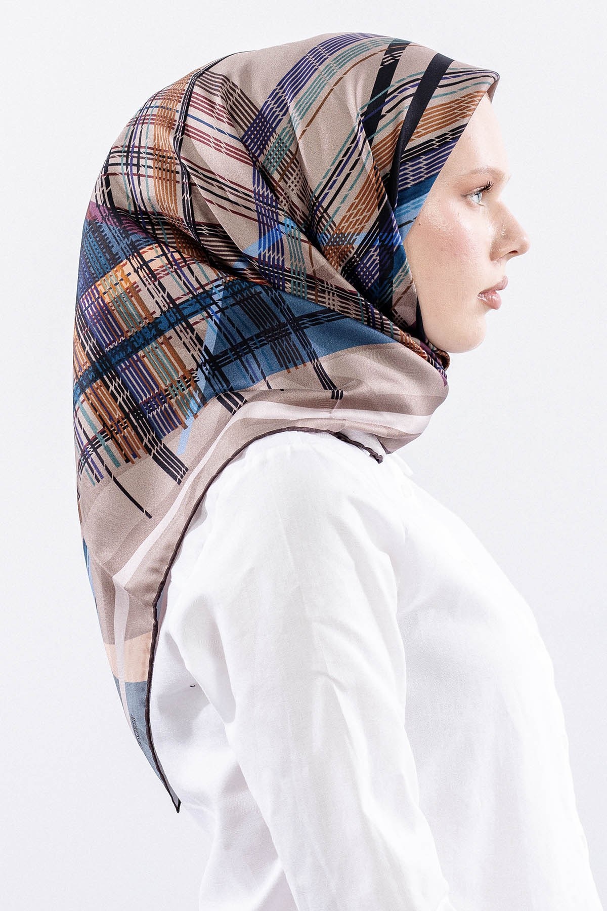Dg11114 İpek Eşarp 90*90 Twill Çizgi - Vizon