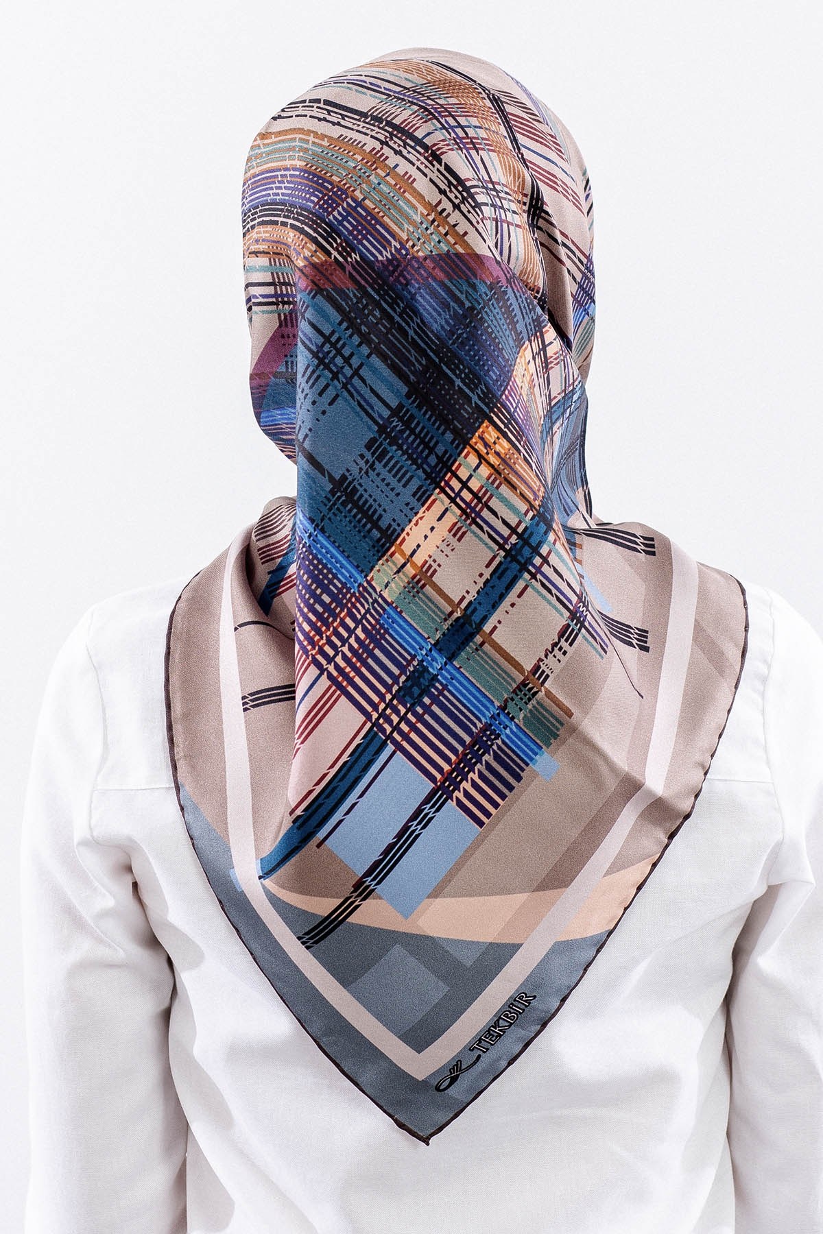 Dg11114 İpek Eşarp 90*90 Twill Çizgi - Vizon