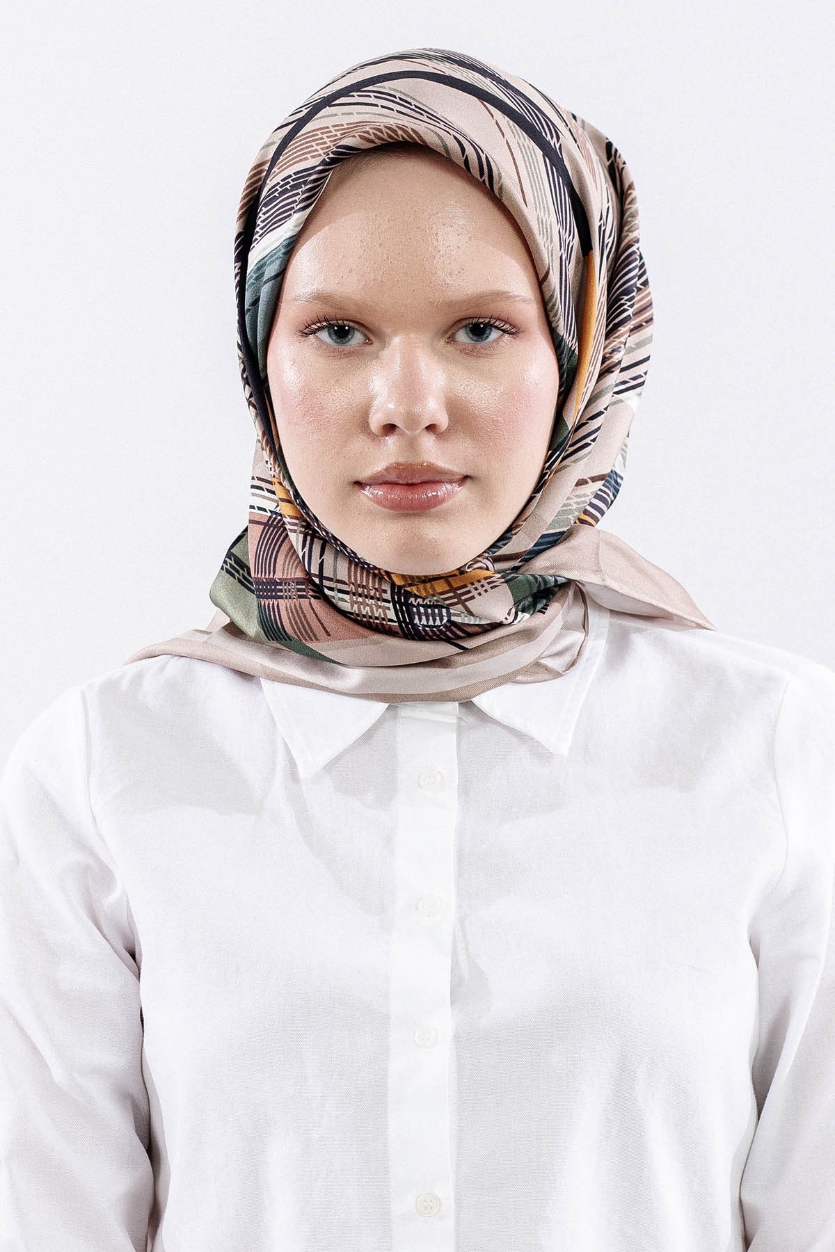 Dg11114 İpek Eşarp 90*90 Twill Çizgi - Yeşil