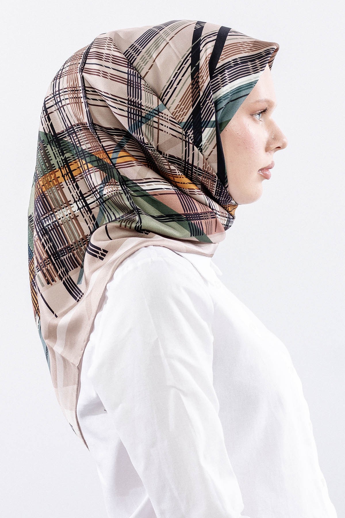 Dg11114 İpek Eşarp 90*90 Twill Çizgi - Yeşil