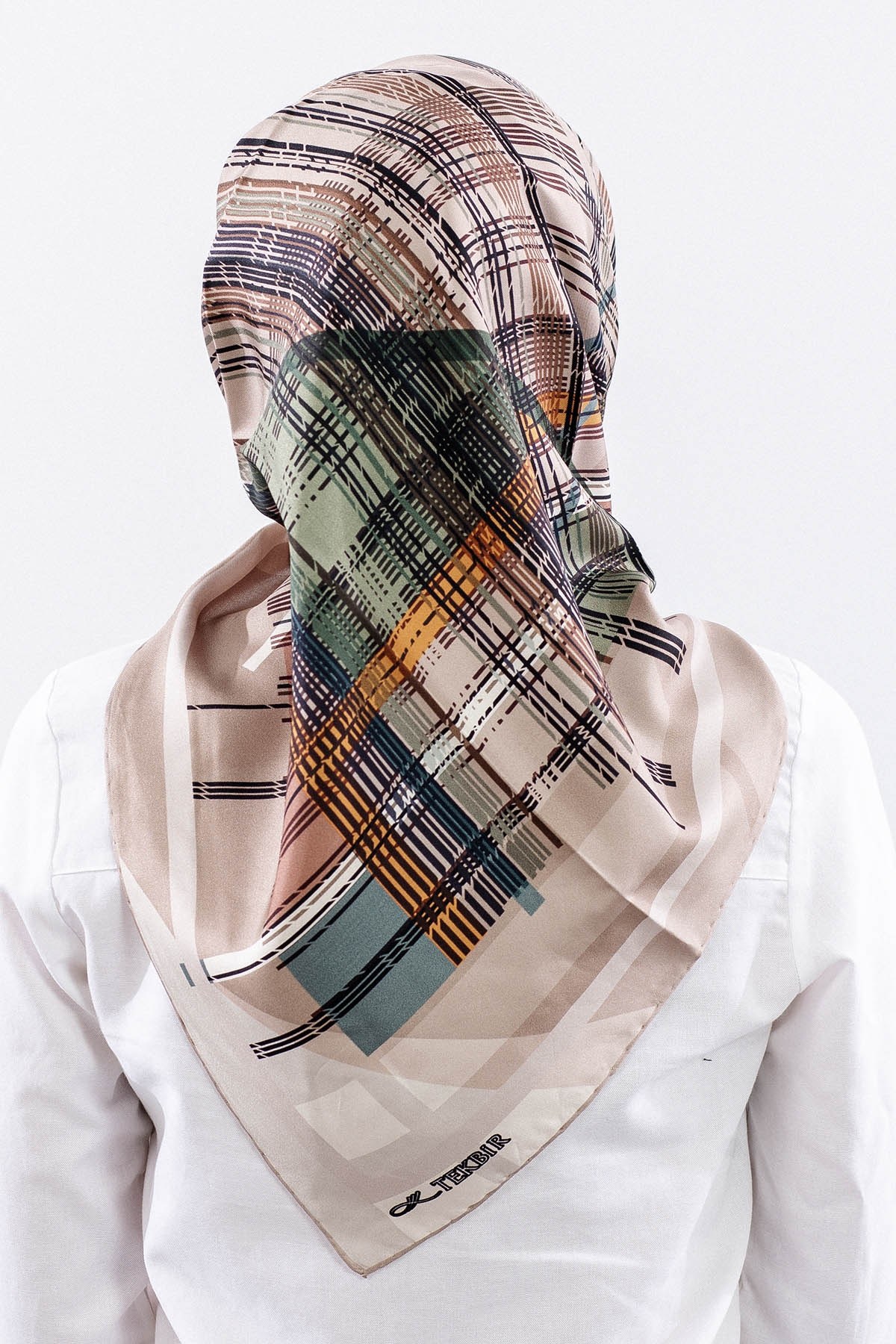 Dg11114 İpek Eşarp 90*90 Twill Çizgi - Yeşil