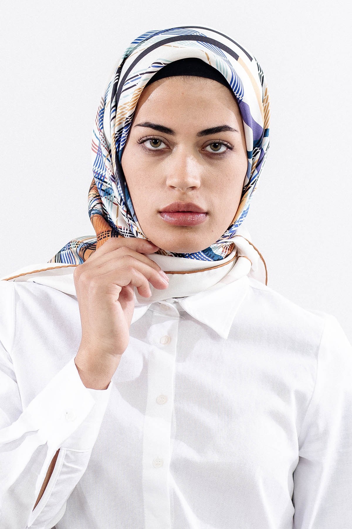 Dg11114 İpek Eşarp Twill 90*90 Çizgi - Kahve