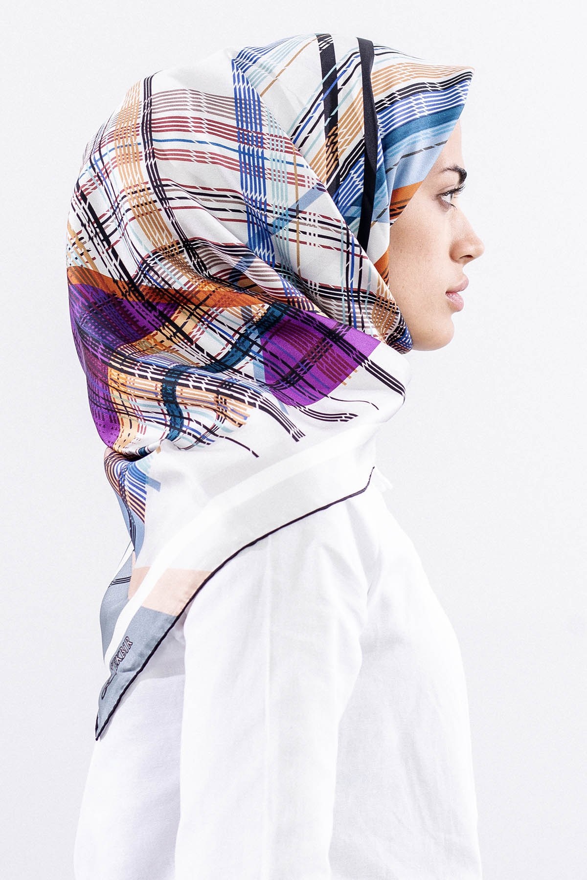 Dg11114 İpek Eşarp Twill 90*90 Çizgi - Mürdüm