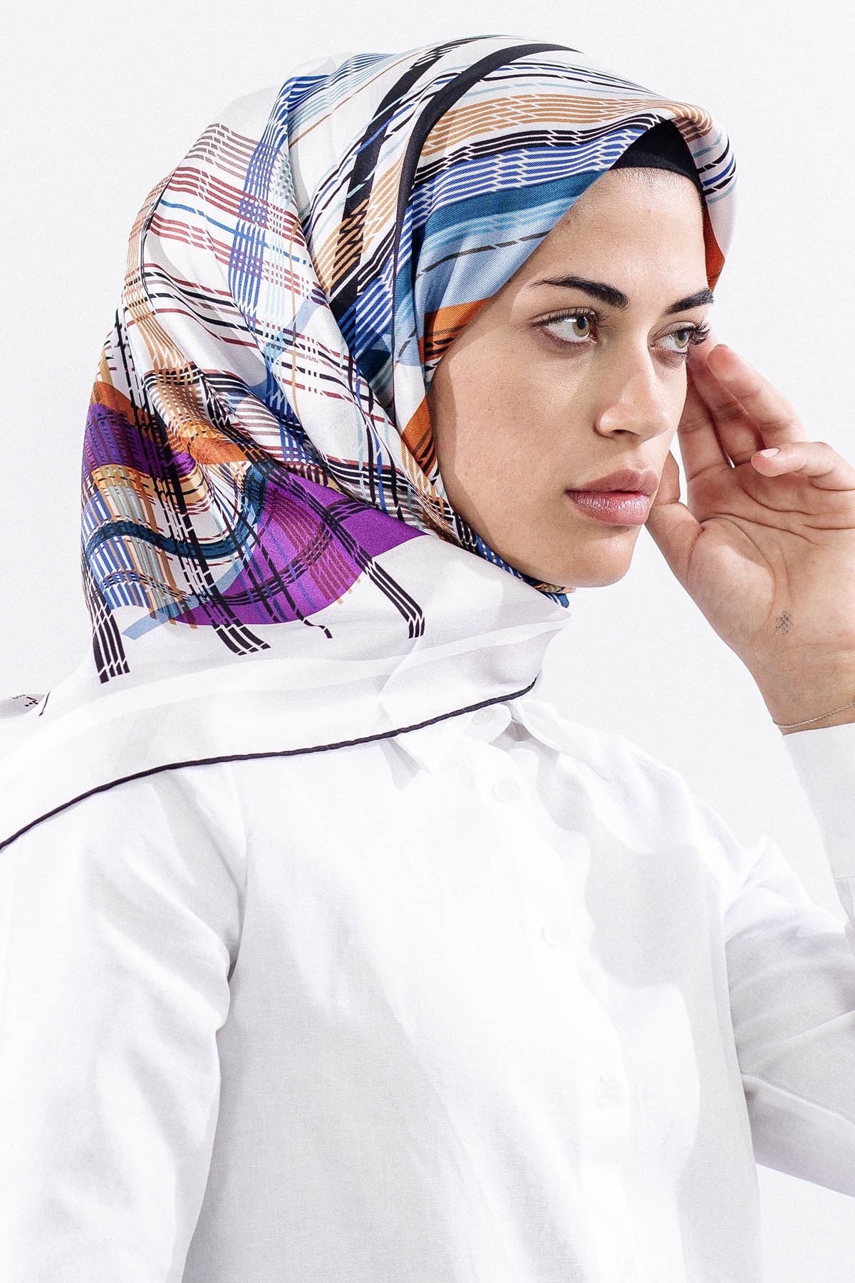 Dg11114 İpek Eşarp Twill 90*90 Çizgi - Mürdüm