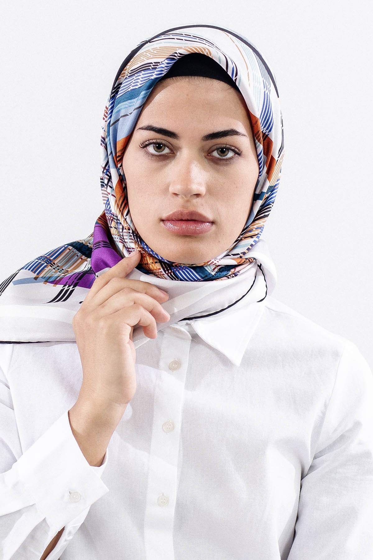 Dg11114 İpek Eşarp Twill 90*90 Çizgi - Mürdüm