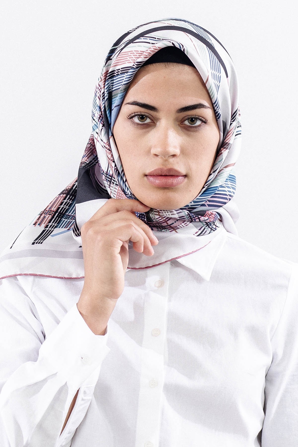 Dg11114 İpek Eşarp Twill 90*90 Çizgi - Pudra