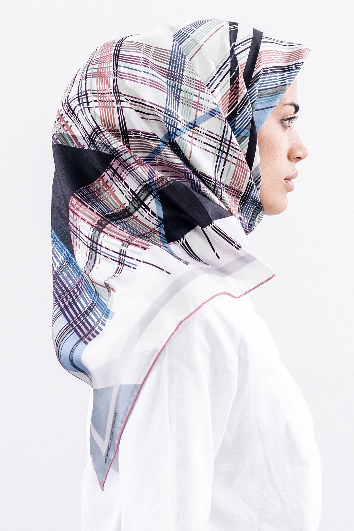 Dg11114 İpek Eşarp Twill 90*90 Çizgi - Pudra