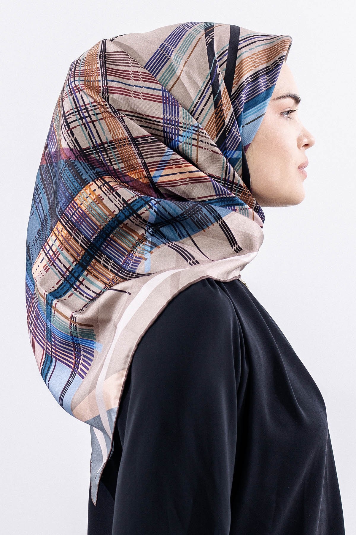 Dg11114 İpek Eşarp Twill 90*90 Çizgi - Vizon