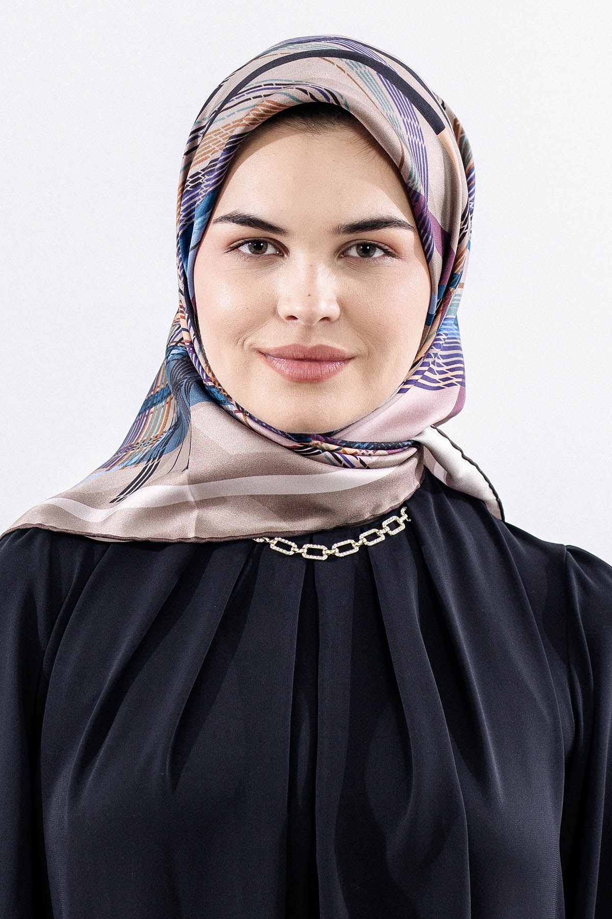 Dg11114 İpek Eşarp Twill 90*90 Çizgi - Vizon